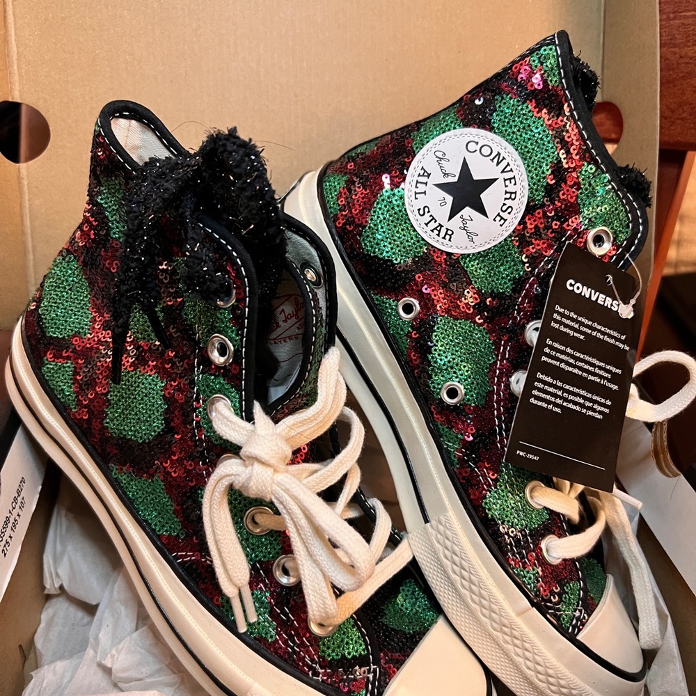 Converse High-Tops with Red and Green Sequins